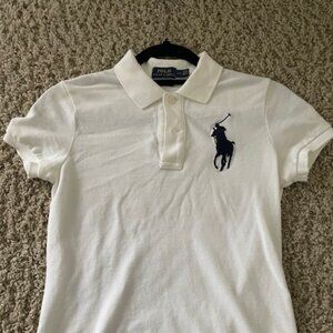 Women's Ralph Lauren Polo Shirt - White w/Large Navy Horse